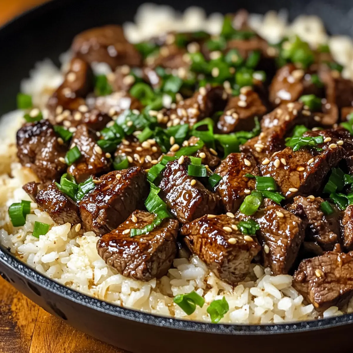 Honig Knoblauch Butter Steak und Reis Pfanne für Eilige