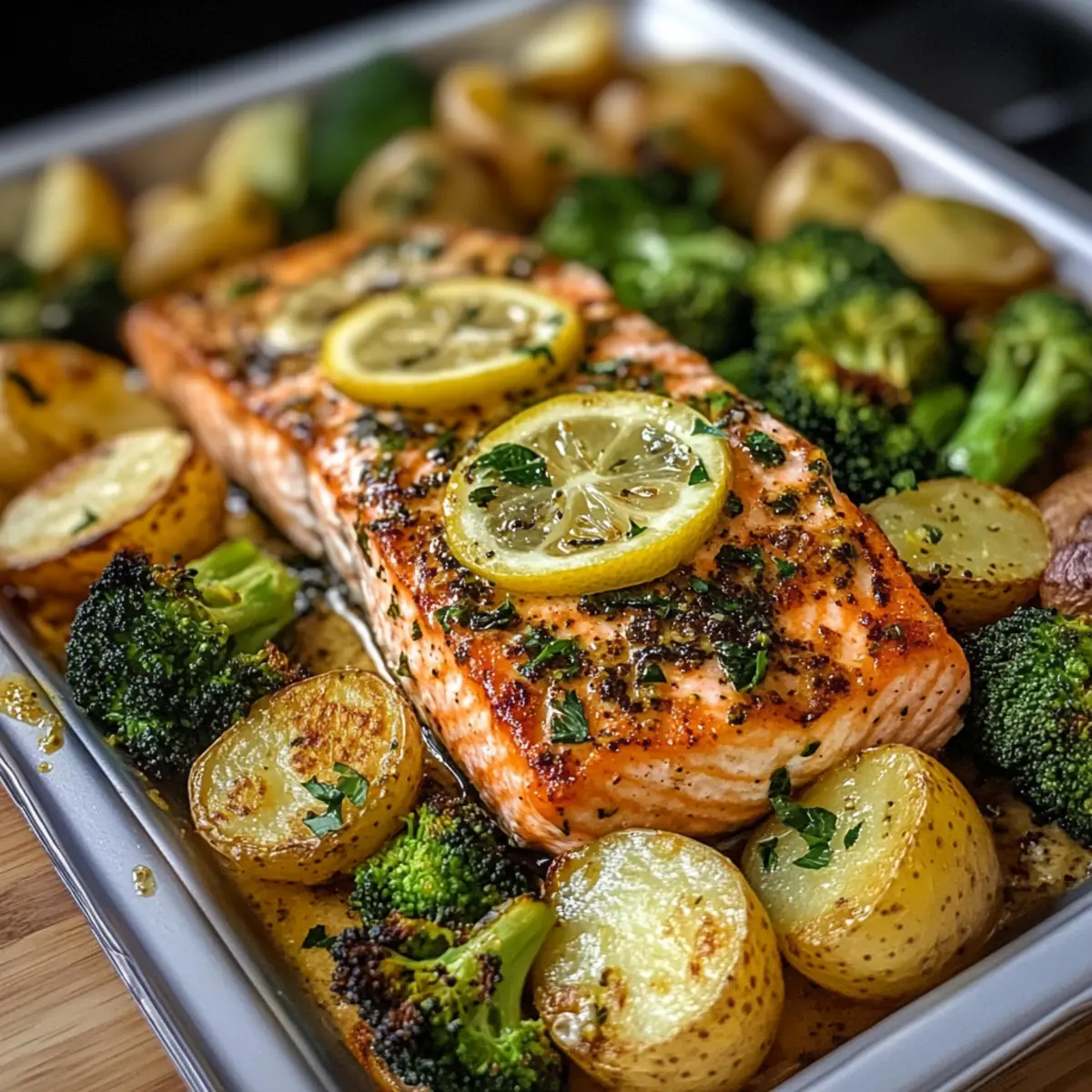 Zitronenbutter-Lachs mit knusprigen Kartoffeln Rezept