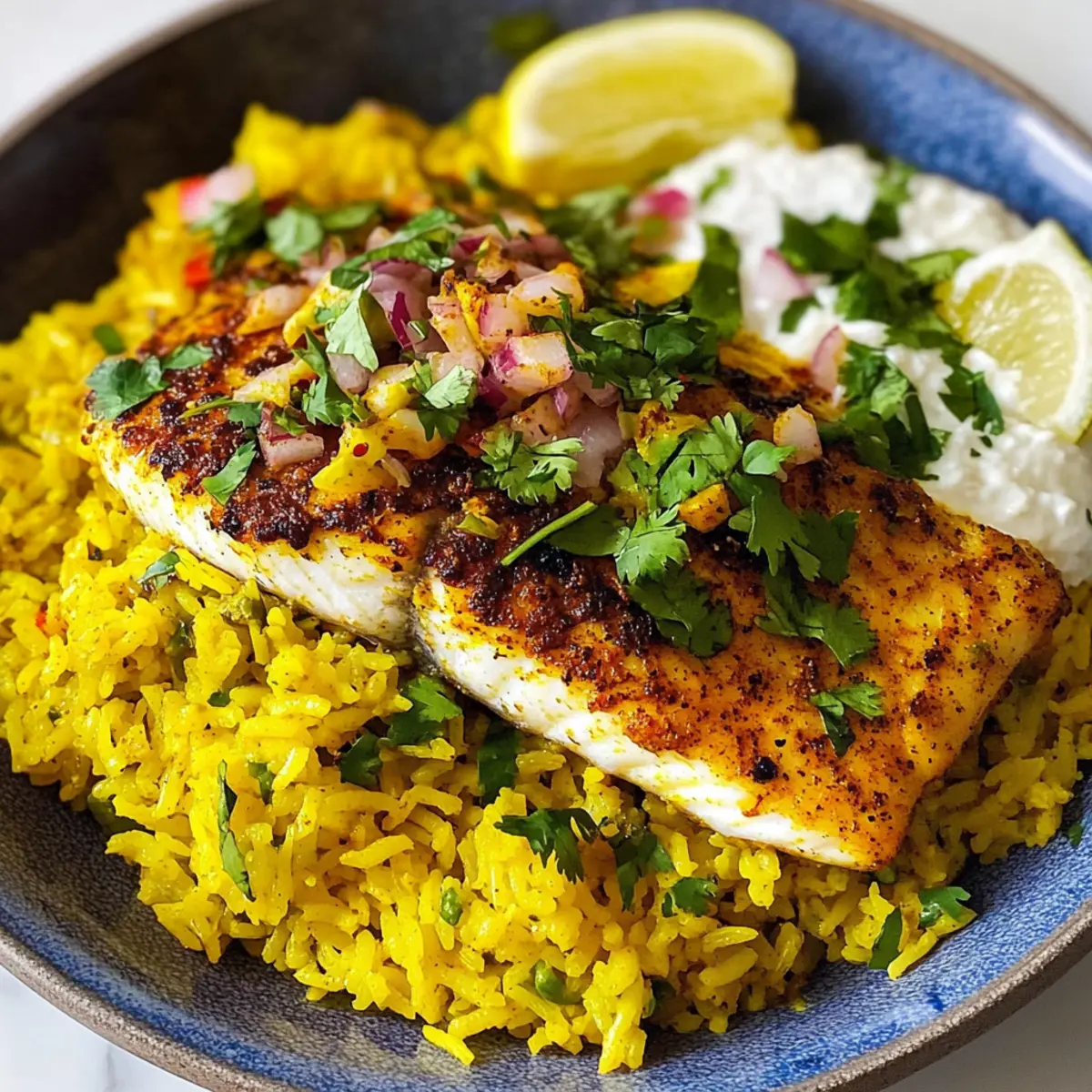 Masala gebackener Fisch mit Turmreis genießen