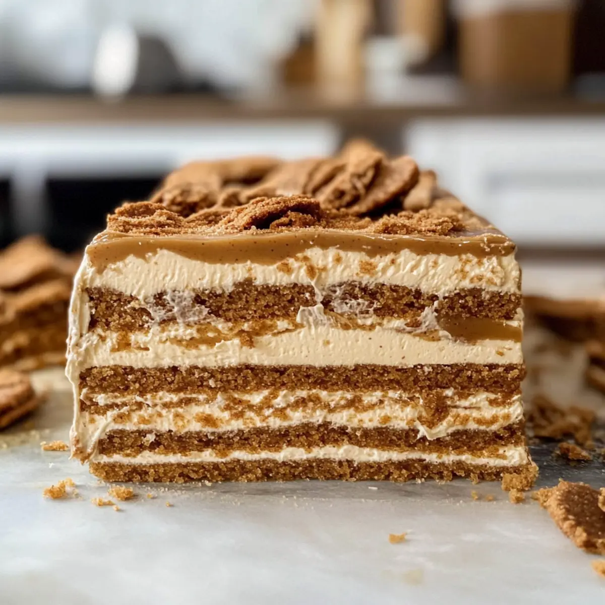 No-Bake Keksbutter Eiskasten Kuchen Rezept