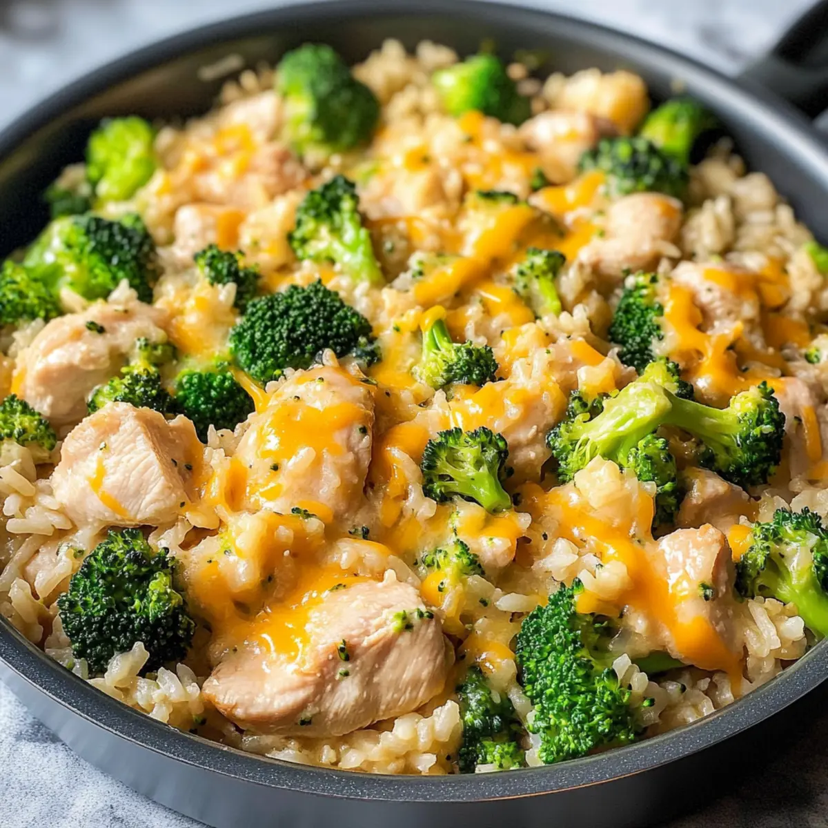 Ein-Pfannen-Käse-Hühnchen Brokkoli und Reis für die ganze Familie