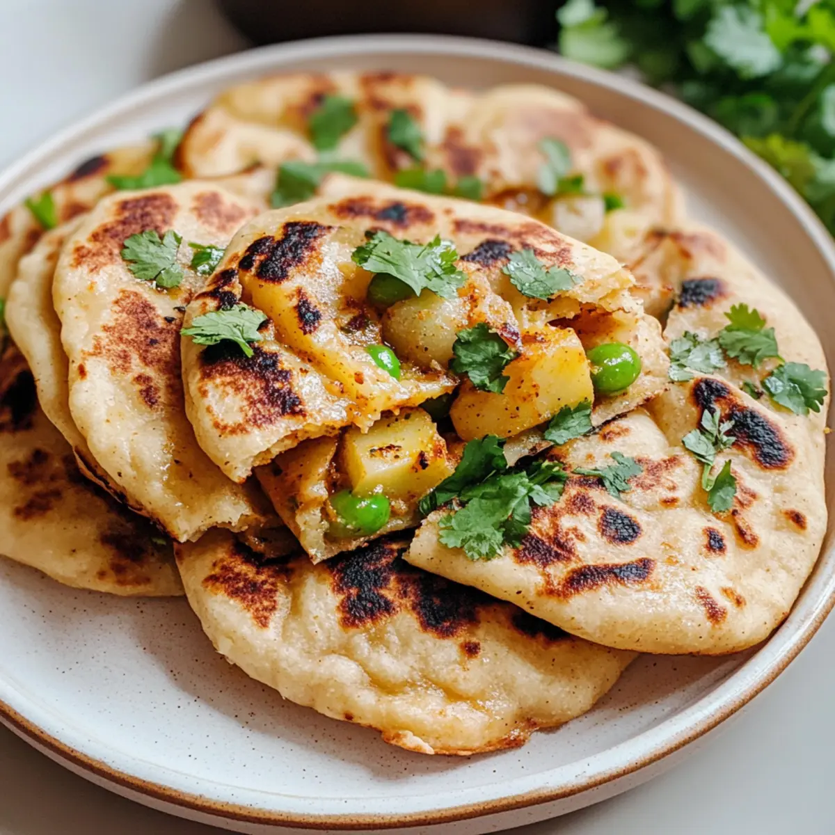 Kartoffel- und Grüne-Bohnen gefülltes Naan für Zuhause