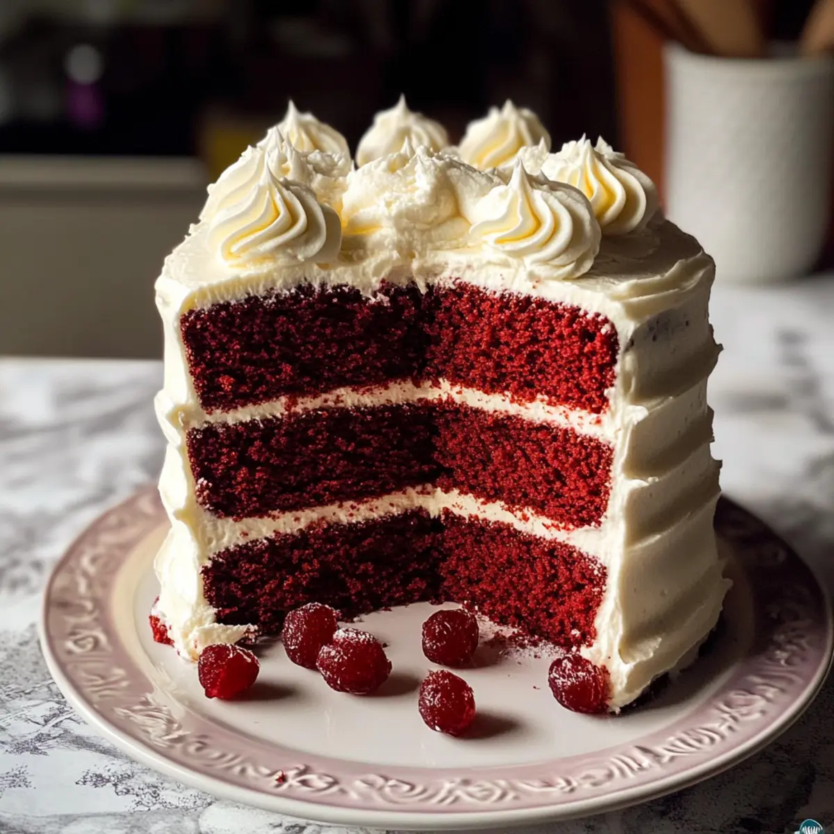Rote Samt Torte mit cremigem Mascarpone-Frosting