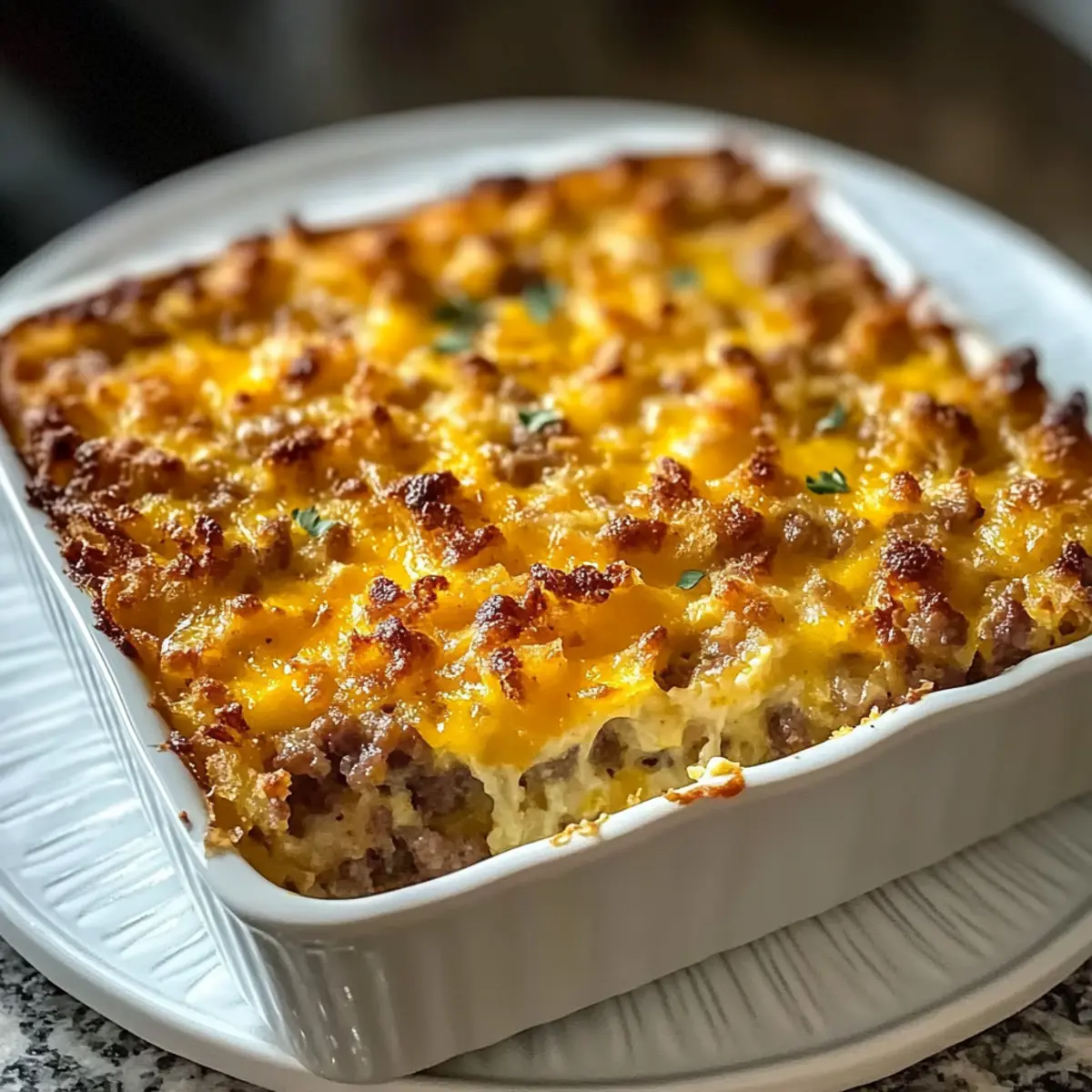 Wurst Hash Brown Frühstücksauflauf für jeden Anlass