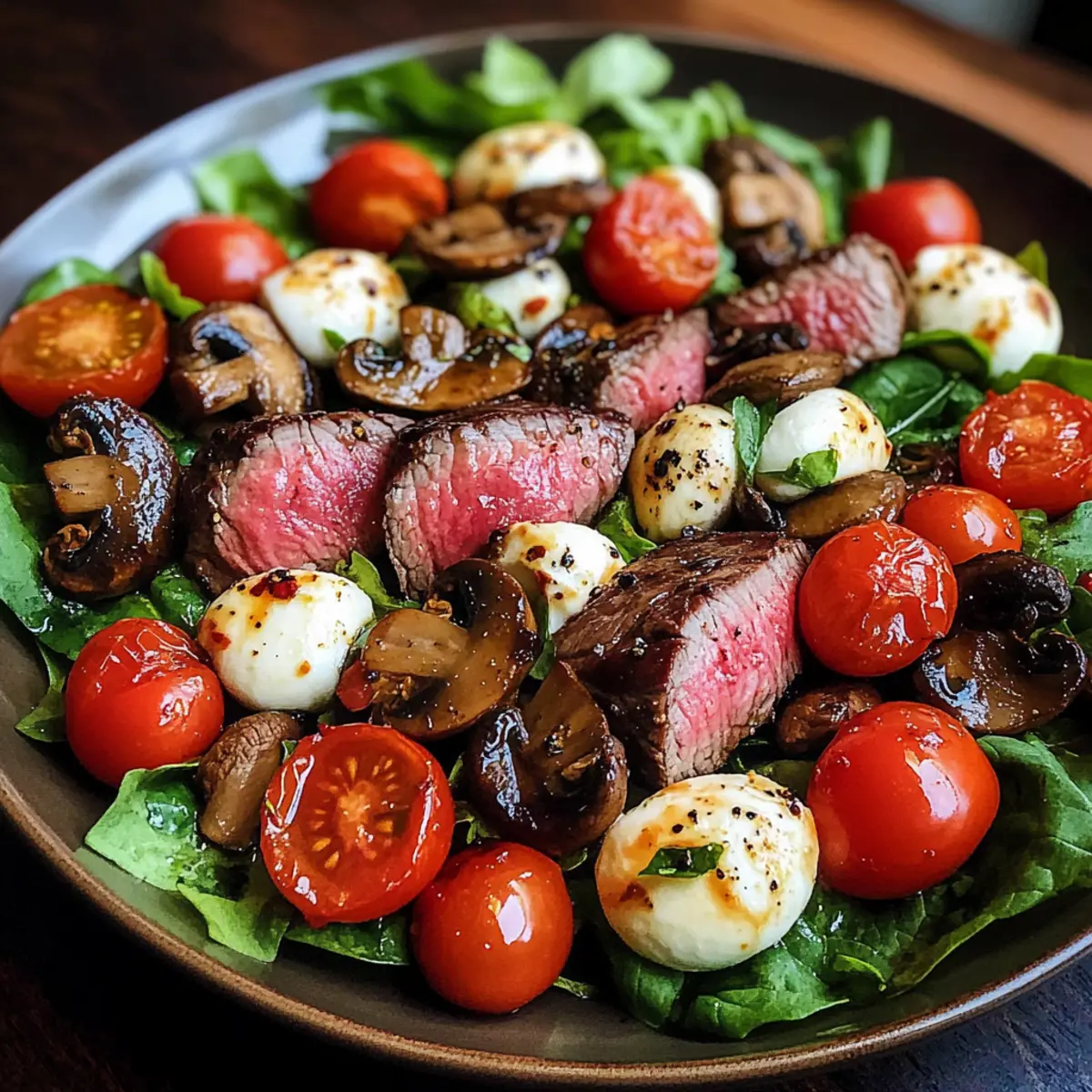 Steak Caprese-Salat mit Pilzen in 30 Minuten