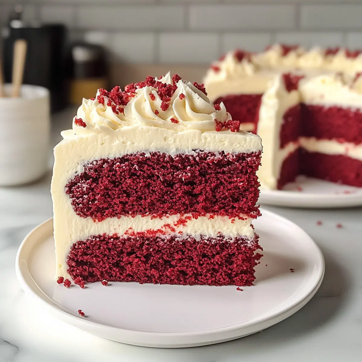 Veganer roter Samtkuchen mit cremigem Frosting