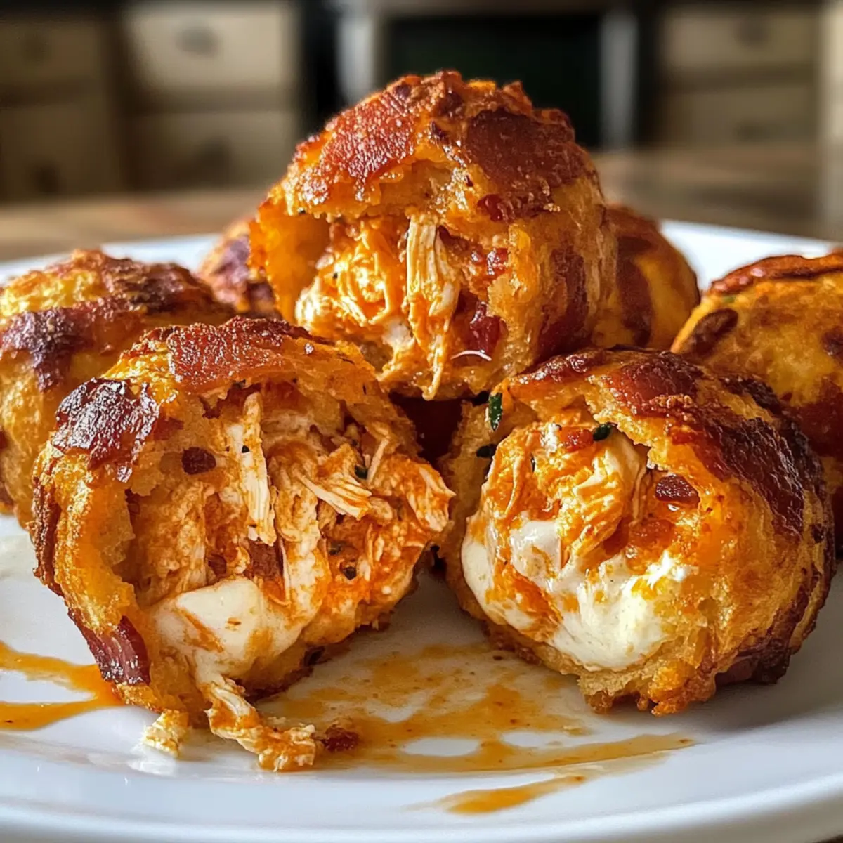Buffalo-Hühnchen-Bacon-Mozzarella-Bomben für Partys