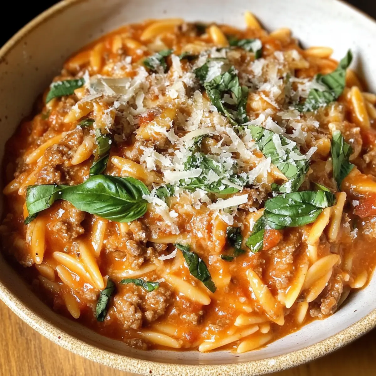 Cremige Tomatensauce Rinderhackfleisch Orzo zum Verlieben