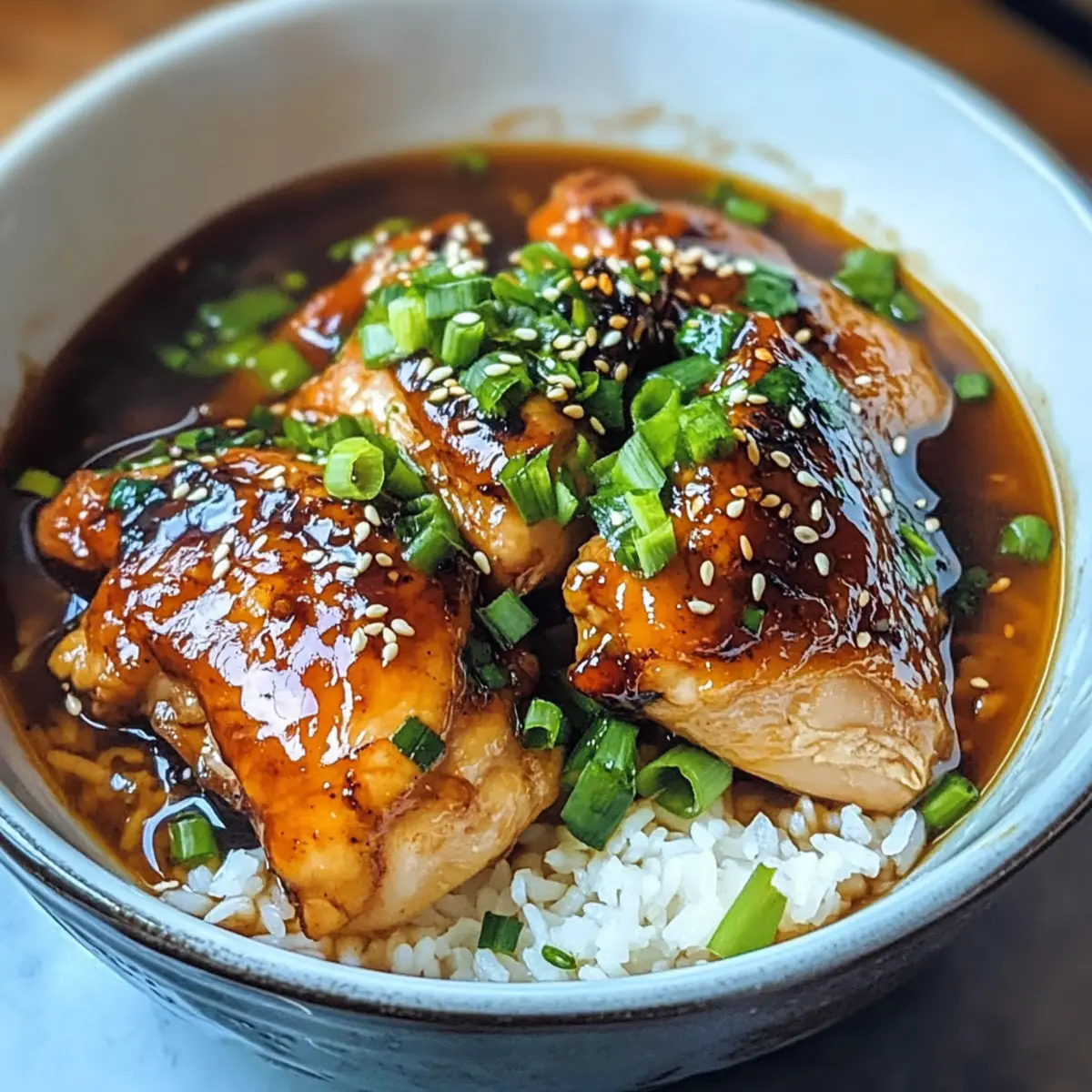 Leckeres karamellisiertes Soja-Hühnchen mit Reis