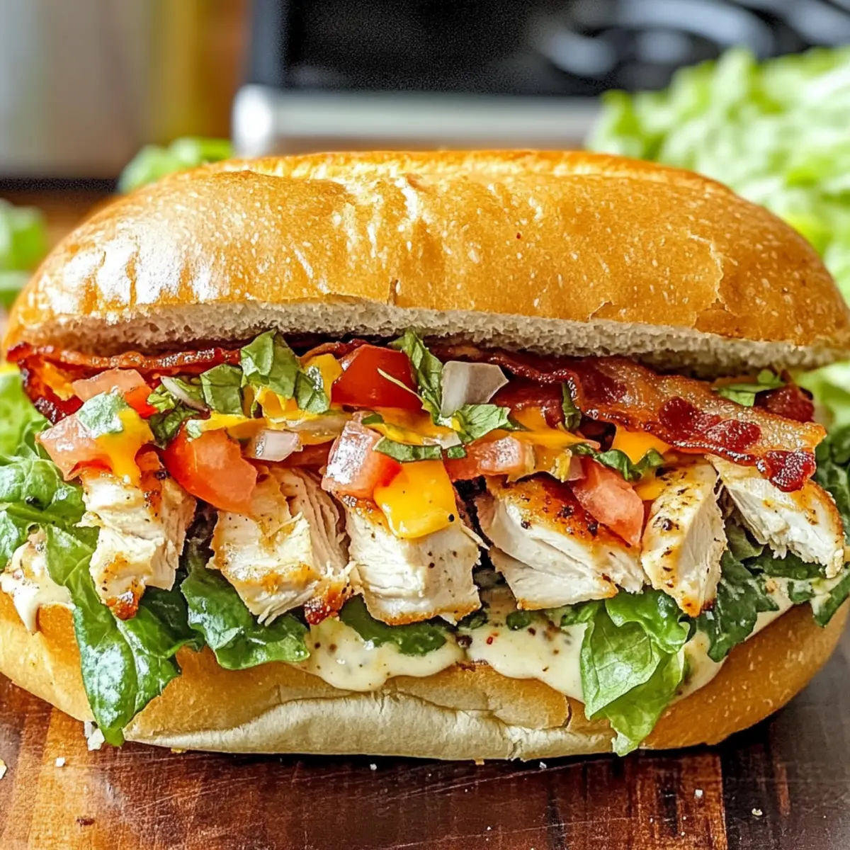 Einfache gehackte Hähnchen-Ranch-Sandwich mit Speck