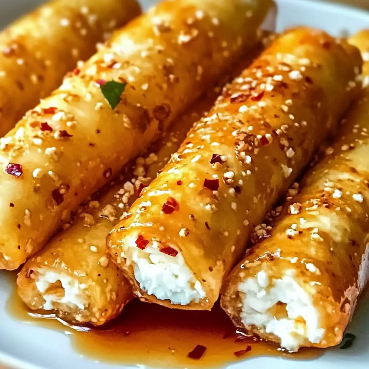 Gebratene Feta-Rollen mit scharfer Chili-Honig genießen