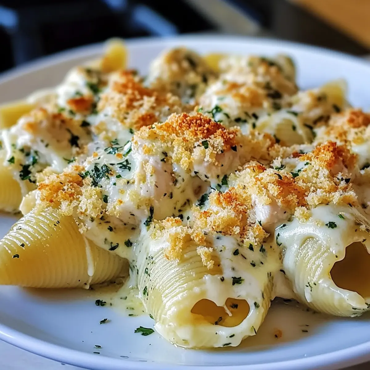 Knoblauchbutter Hähnchen Alfredo gefüllte Muscheln Rezept