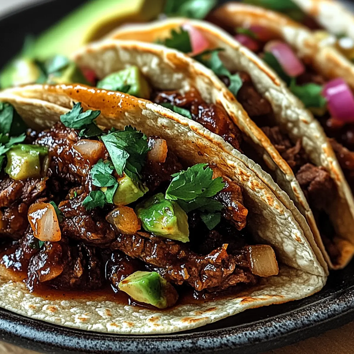 Knoblauchbutter Honig BBQ Rindfleisch Tacos frisch genießen