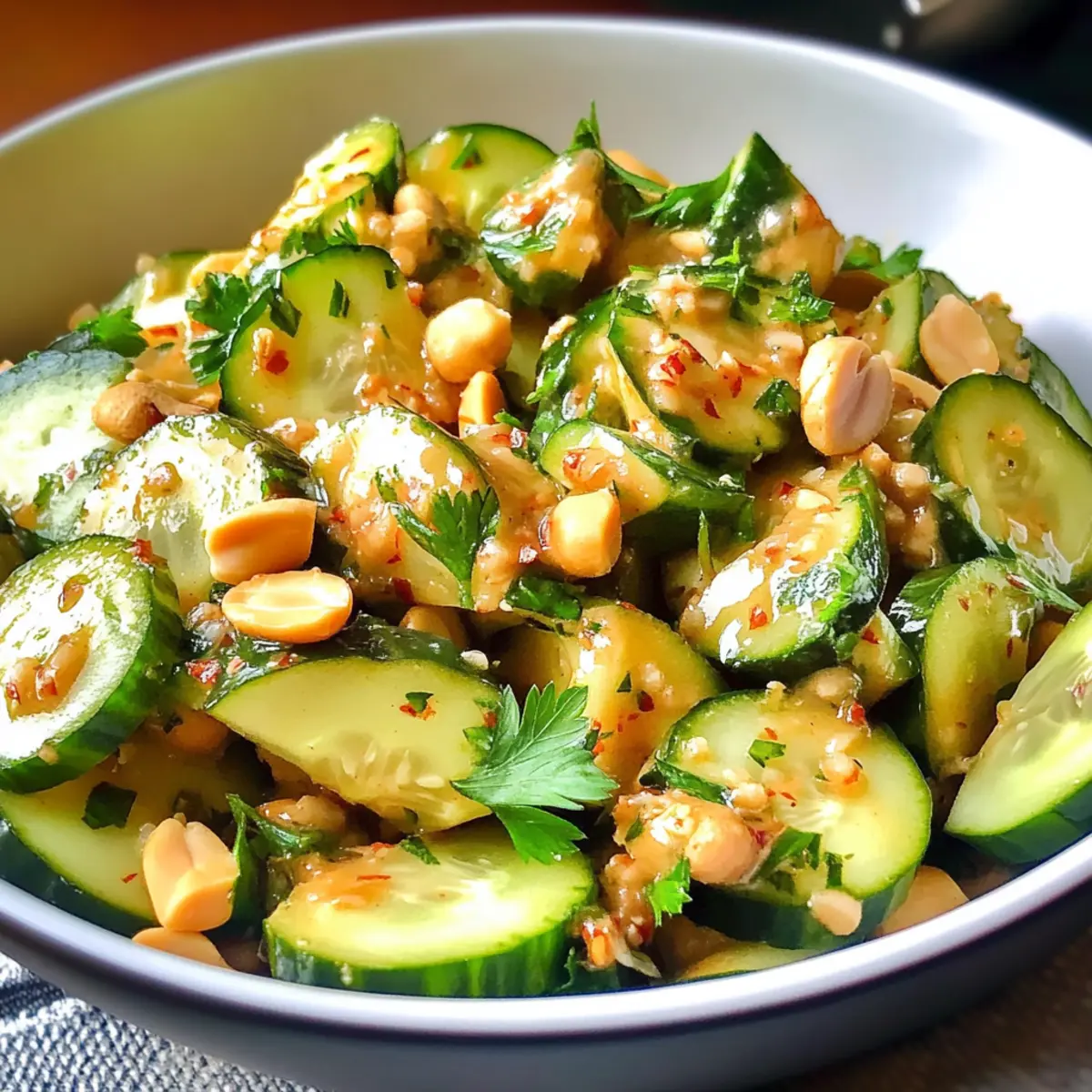 Glutenfreier scharfer Erdnuss-Gurken-Salat für heiße Tage