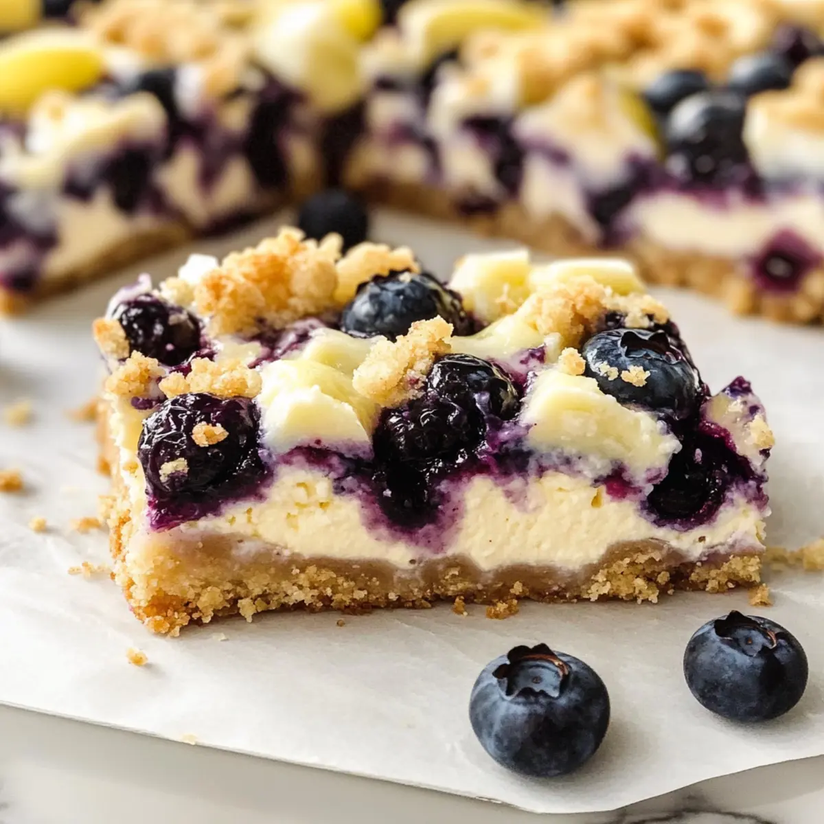 Zitronen-Blaubeer-Streuselriegel mit cremigem Herz