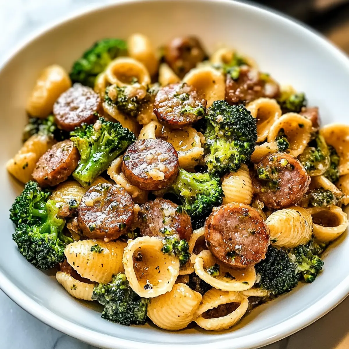 Ein-Pfanne Orecchiette mit Wurst und Brokkoli Glück