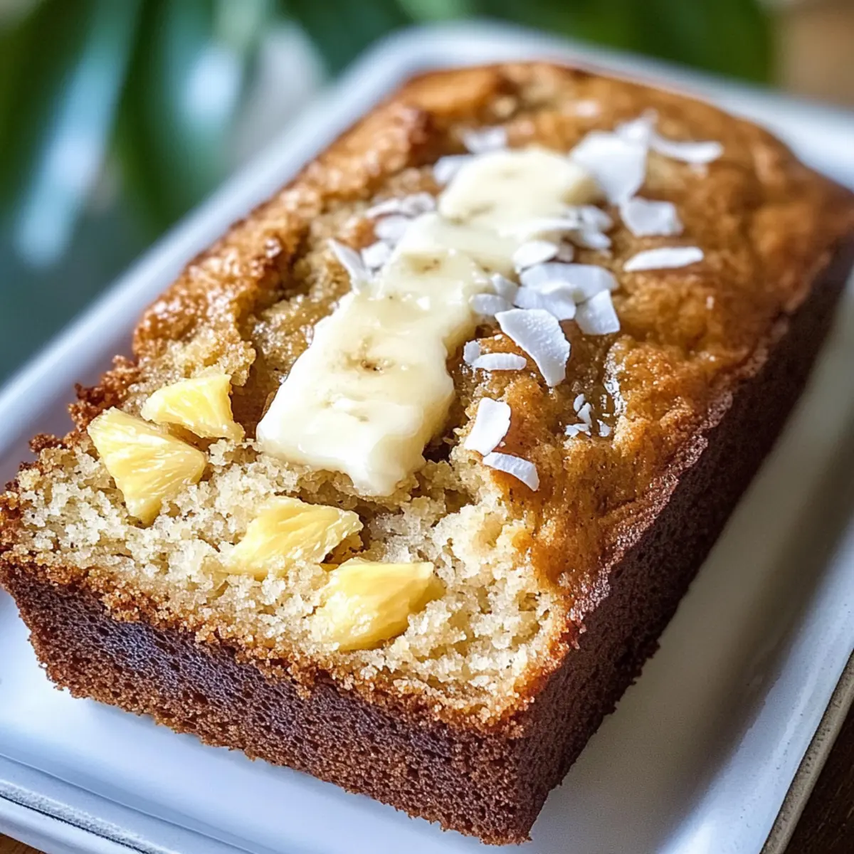 Tropisches hawaiianisches Bananenbrot mit Kokosnuss und Ananas