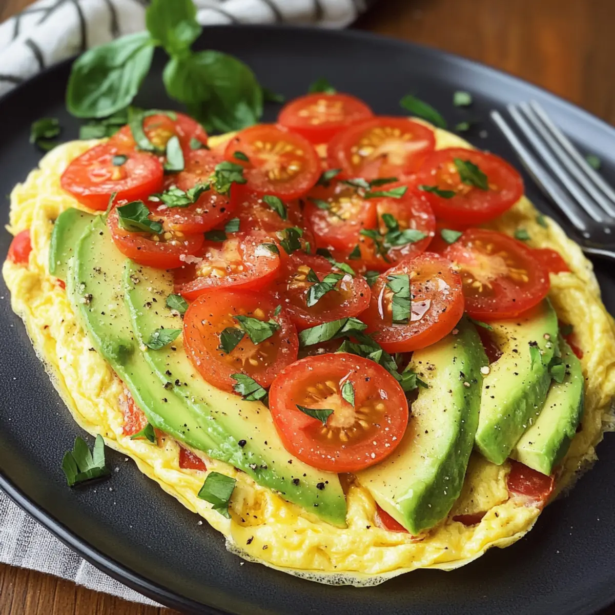 Avocado und Tomate Omelett für ein schnelles Frühstück