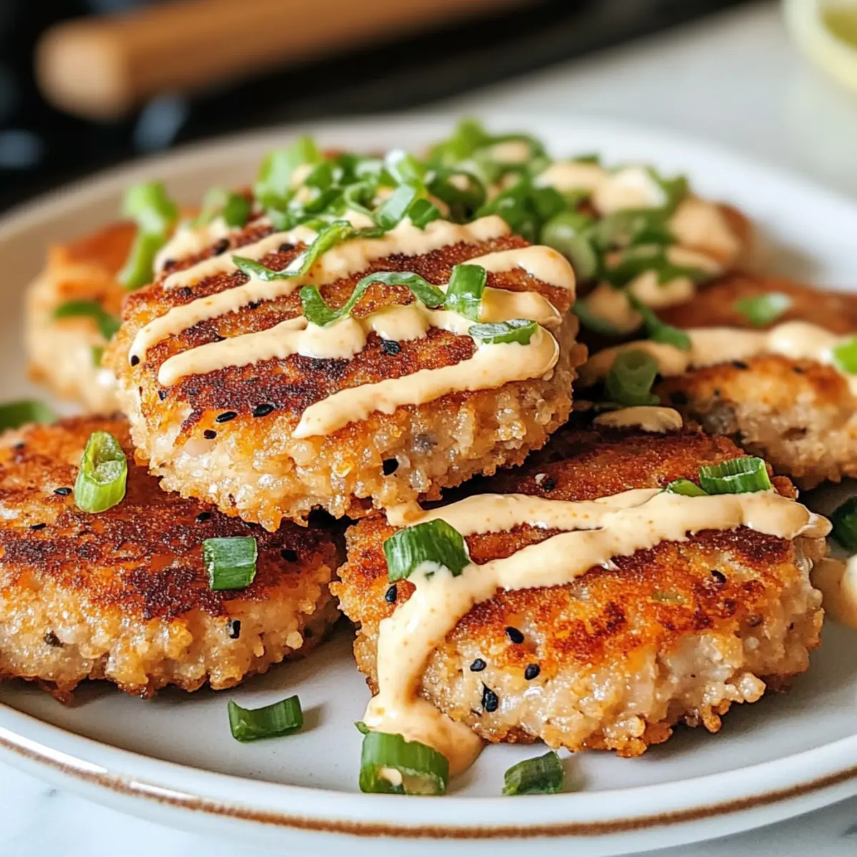 Fette asiatische Thunfischküchlein mit scharfer Mayo