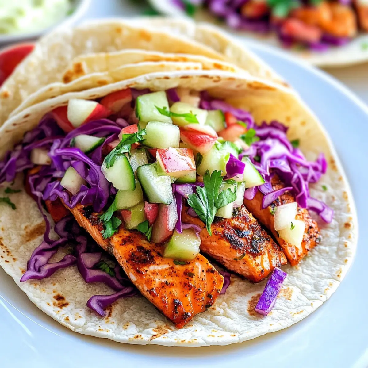 Chipotle-gewürzte Lachs-Tacos mit Apfel-Gurken-Salsa