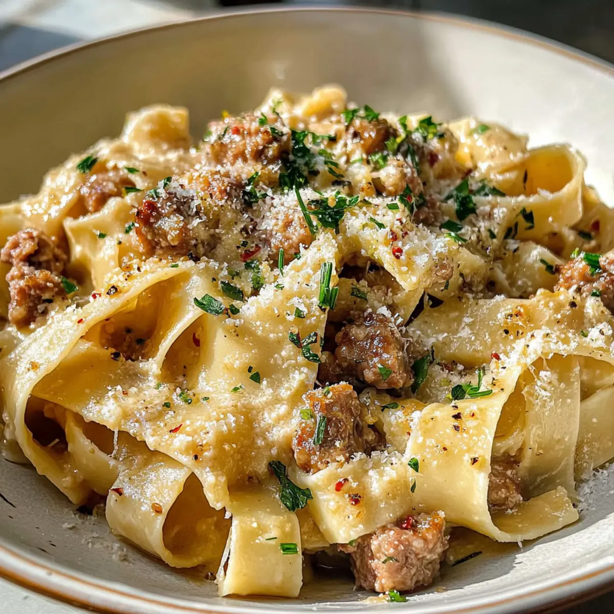 Cremige Wurstpappardelle für genussvolle Abende