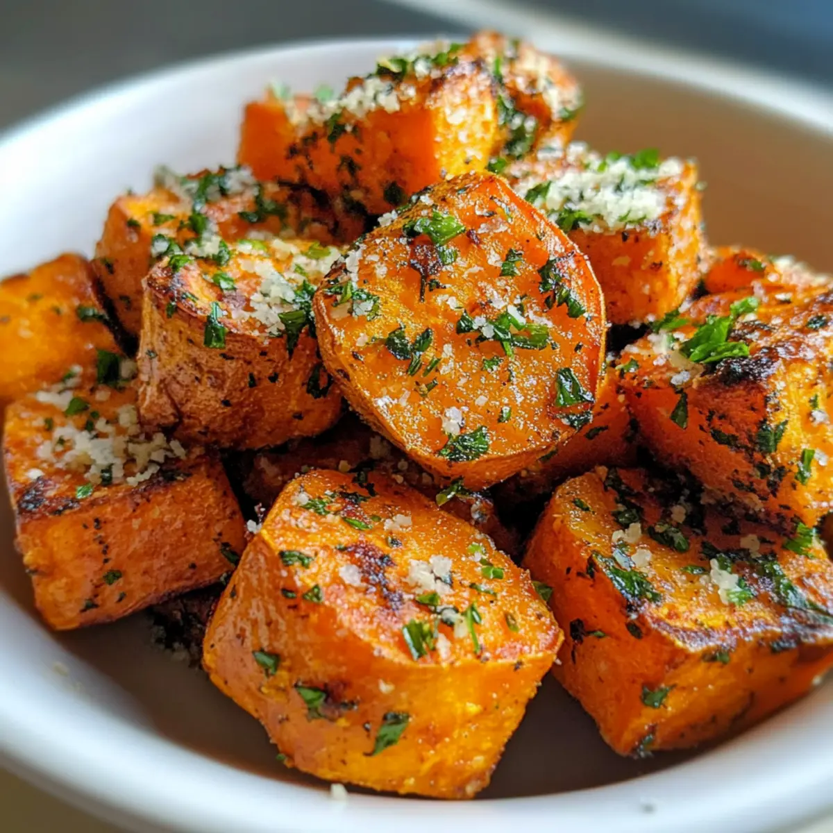 Knusprige Gebackene Süßkartoffelstücke mit Kräuterbutter