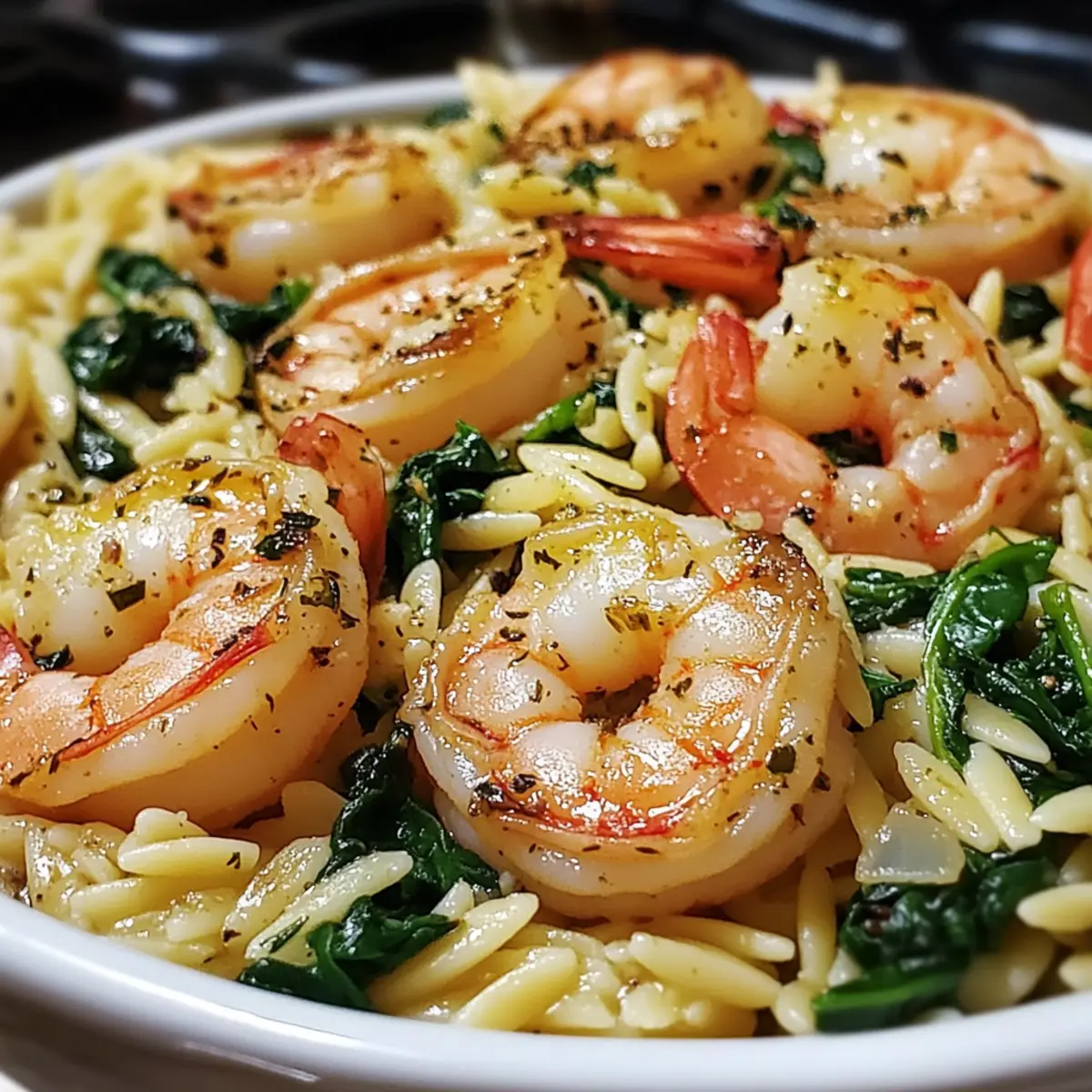 Zitronen-Knoblauch-Garnelen mit Spinat-Orzo schnell gemacht