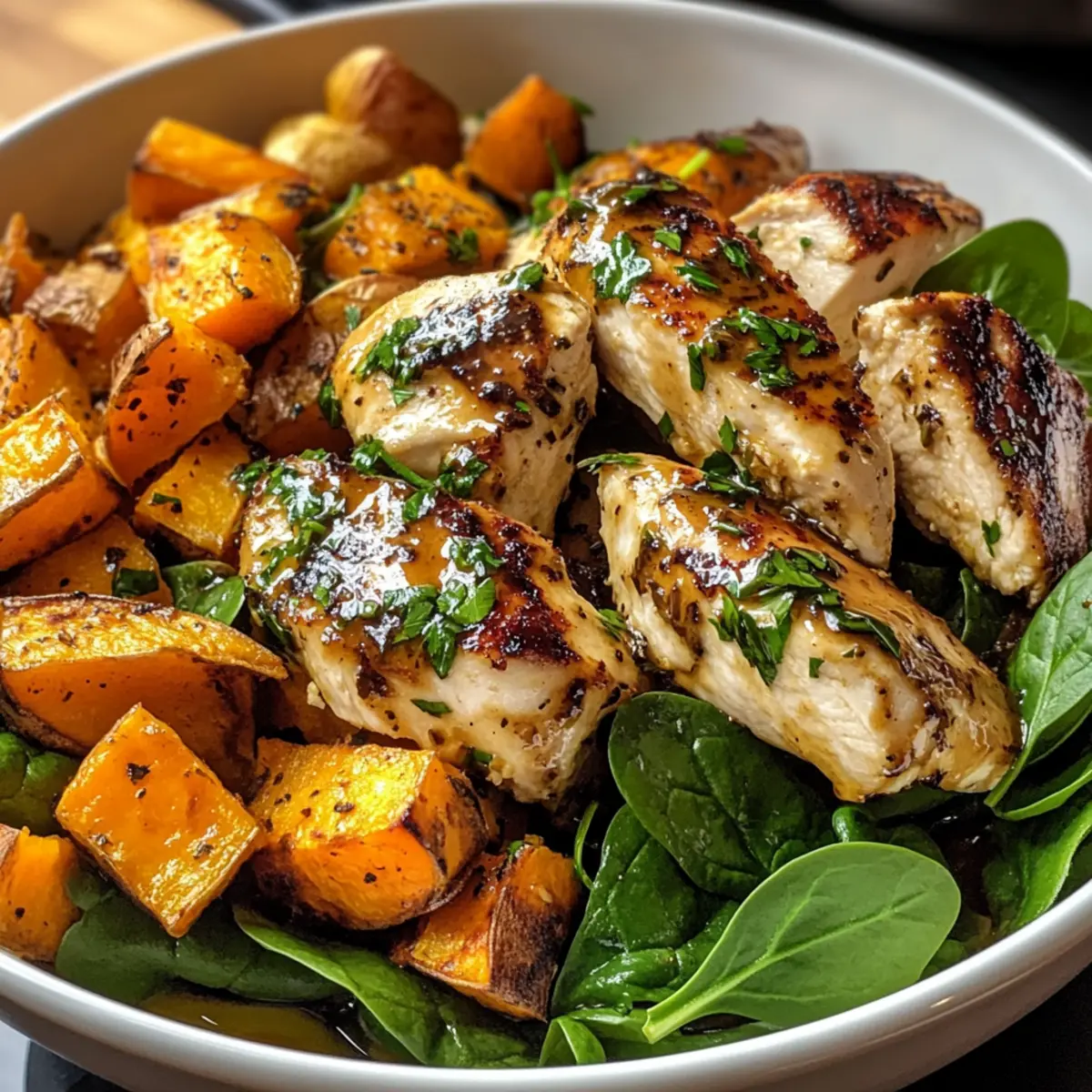 Maple Dijon Hähnchen & Süßkartoffel Schalen für Genuss