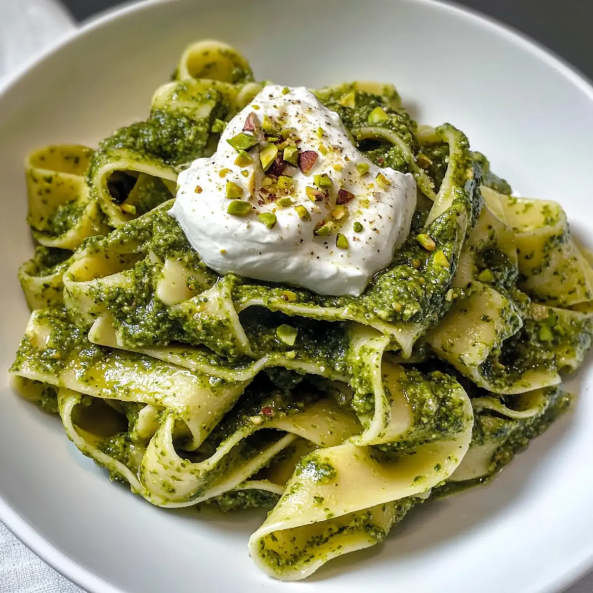 Pistazienpesto Pasta mit Burrata für den perfekten Abend