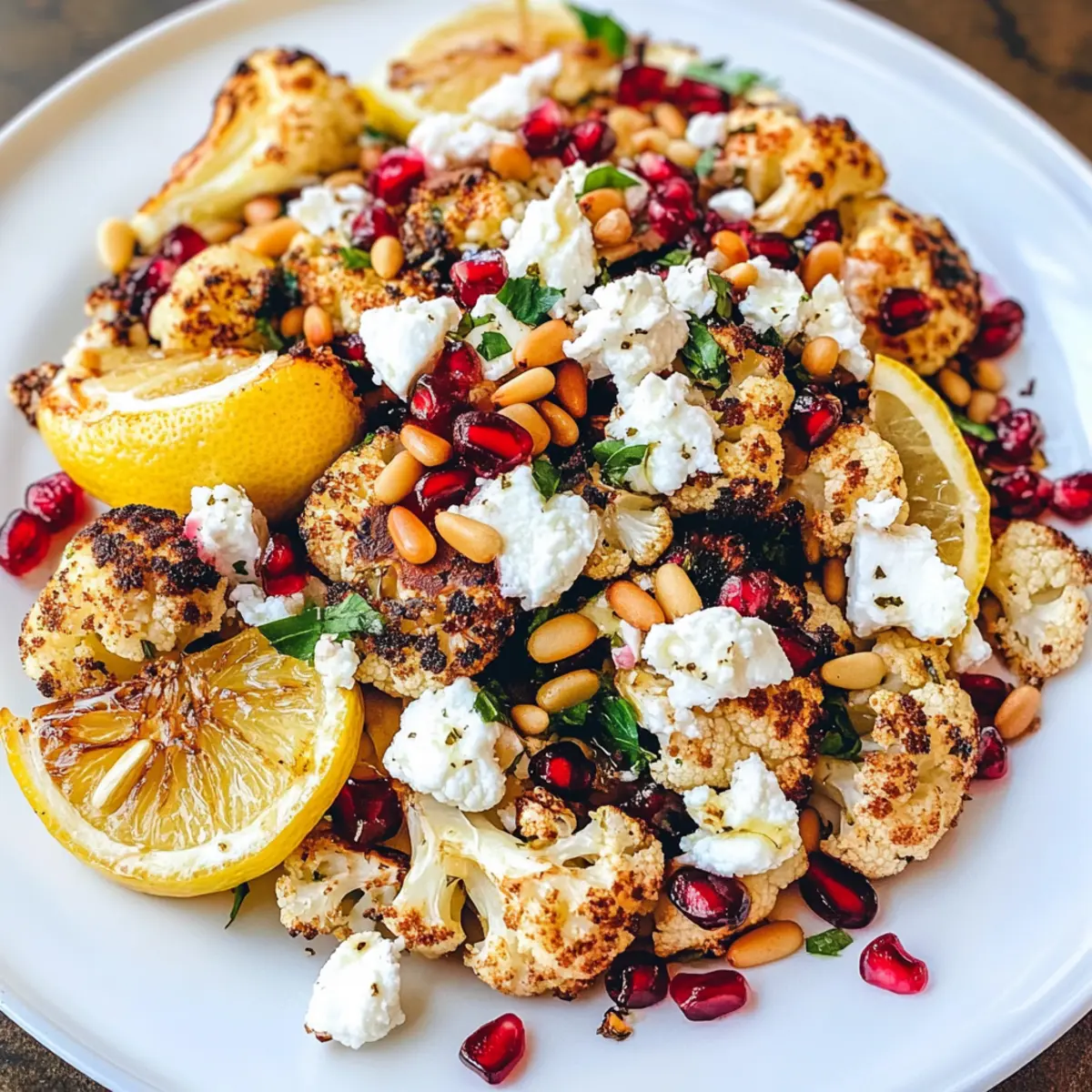 Gerösteter Blumenkohlsalat mit Pomegranate und Feta