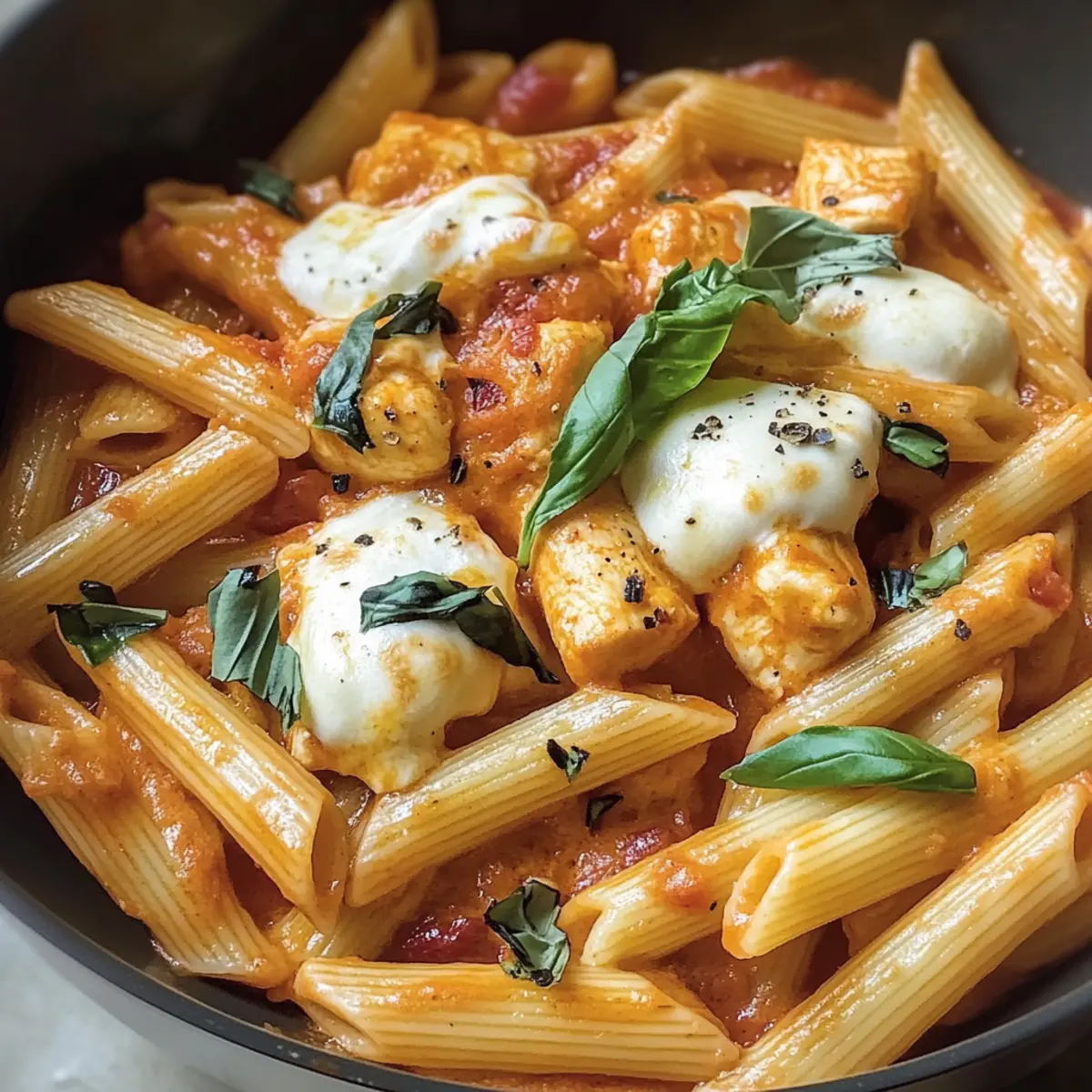 Scharfe Hähnchen- und Mozzarella-Pasta für jeden Tag