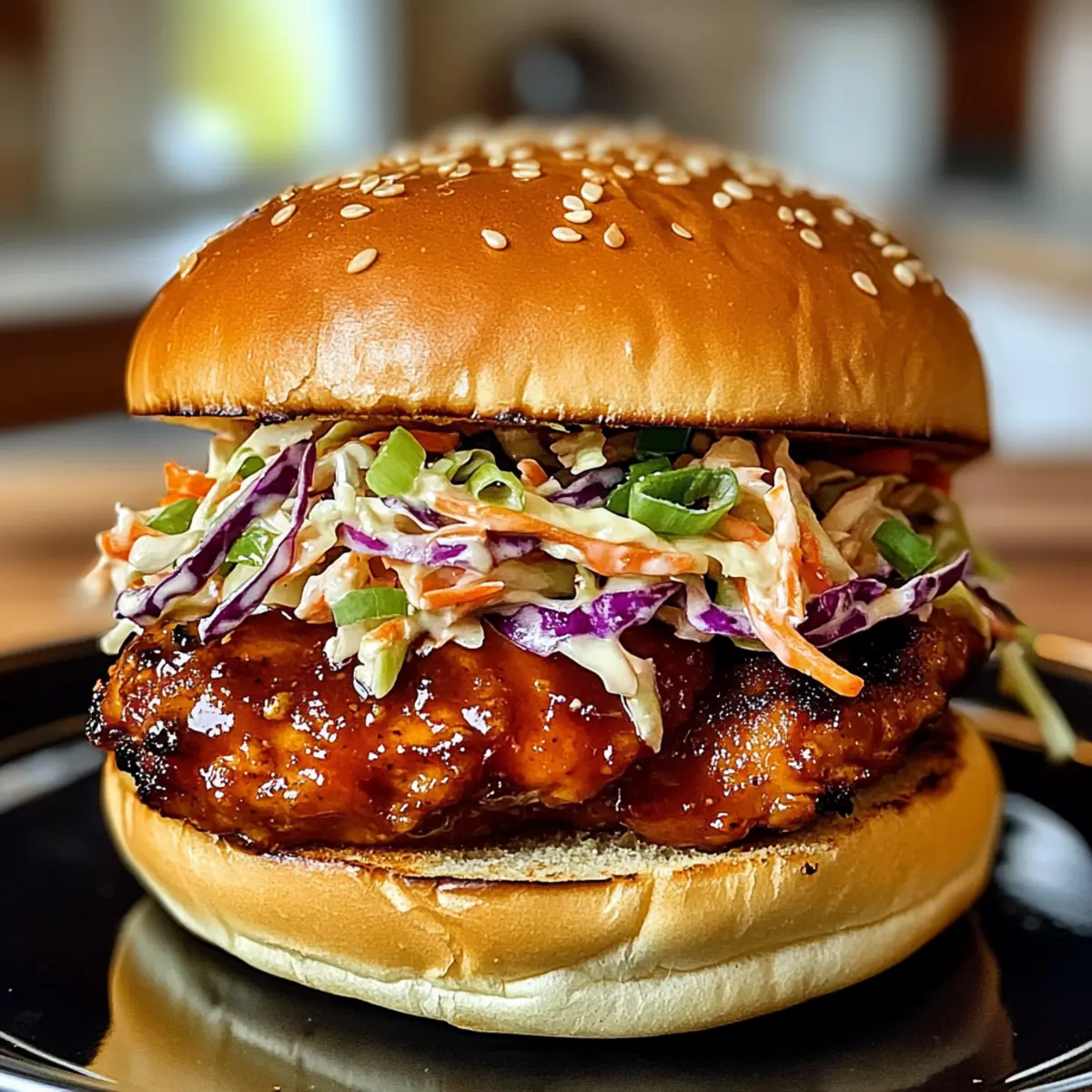 Würziges Koreanisches BBQ Hähnchen Sandwich mit Slaw