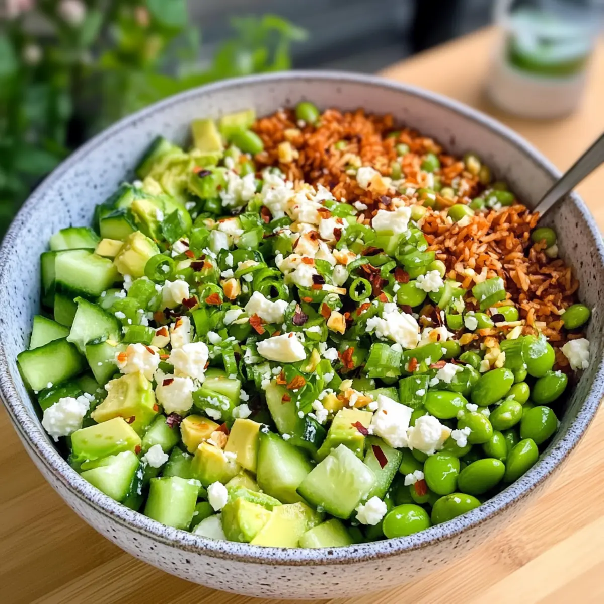 Crispy Reissalat mit Avocado, Gurke und Edamame Rezept