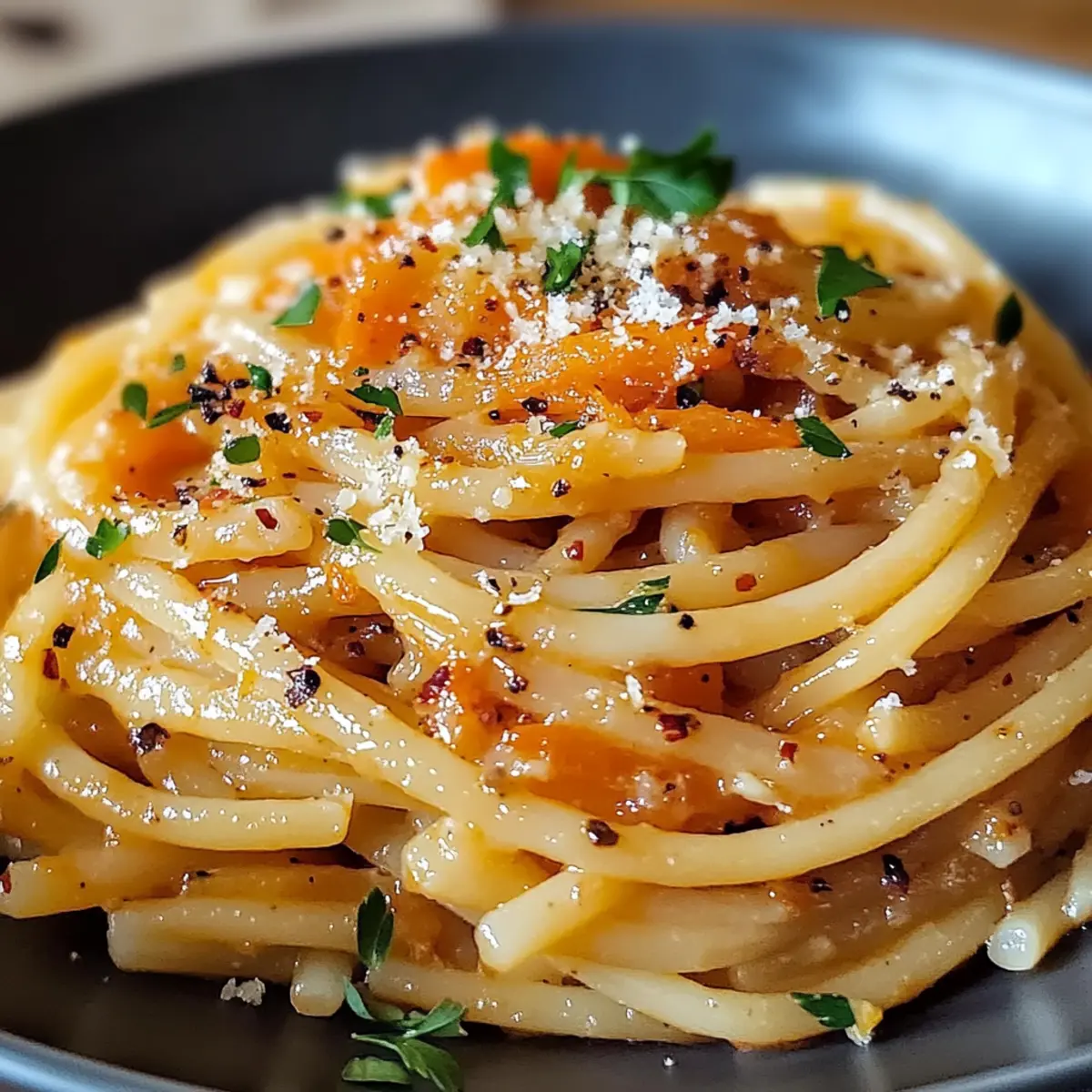 Karottenzwiebel-Pasta mit Chiliöl für schnelle Küche