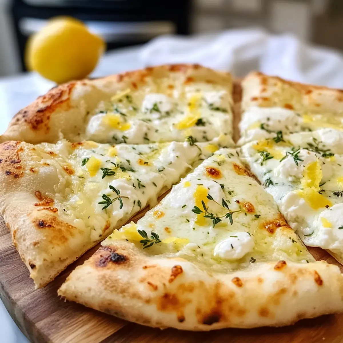 Zitronenpizza mit Ricotta und Mozzarella Genießen