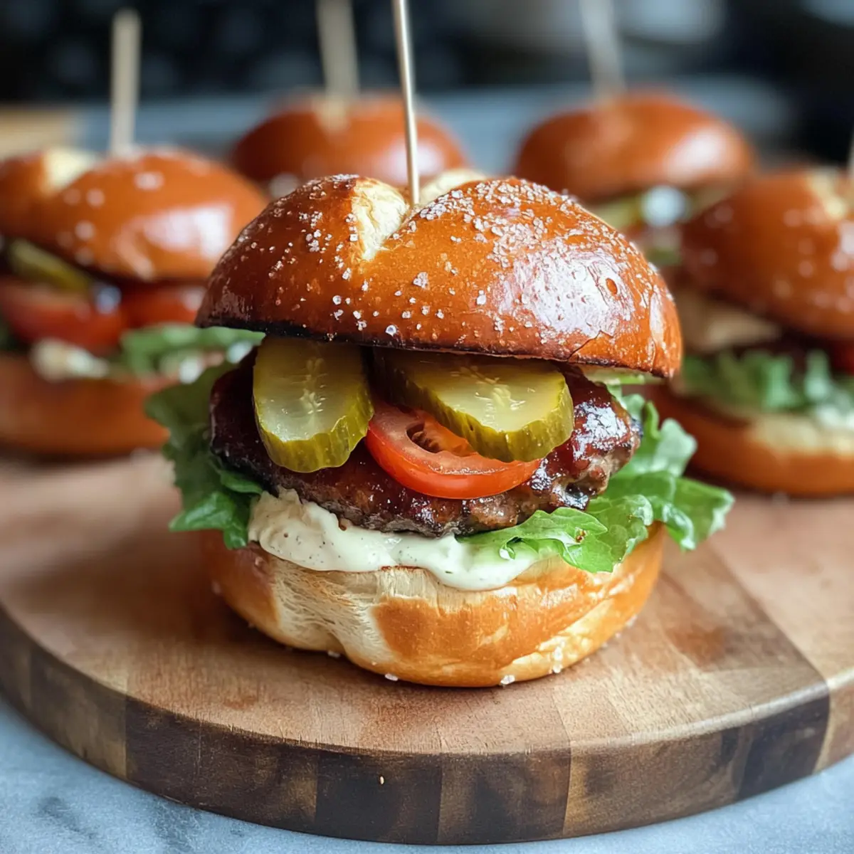 Mini-Laugen-Burger mit Leberkäse für jede Party