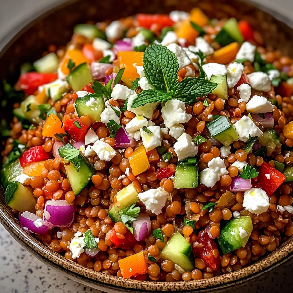 Orientalischer Rote Linsen Salat mit Feta genießen