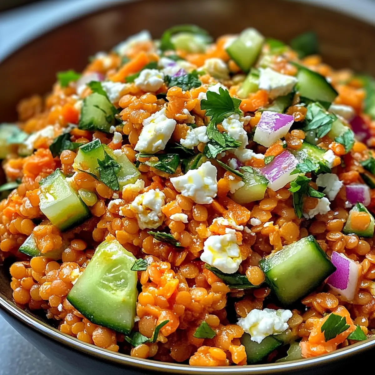 Orientalischer Rote Linsensalat mit Feta frisch zubereiten