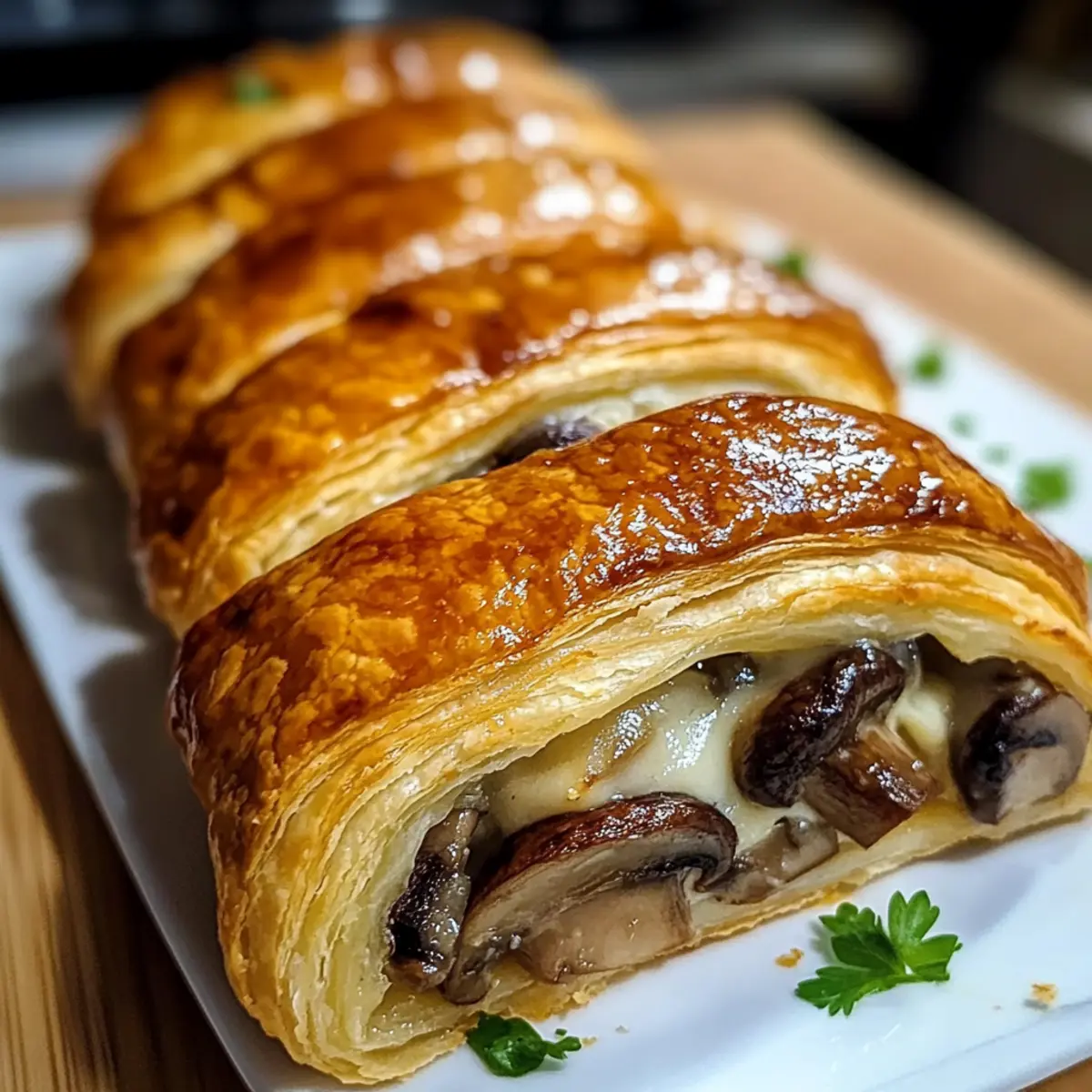 Herzhafter Pilz- und Gruyère-Blätterteig-Zopf Rezept