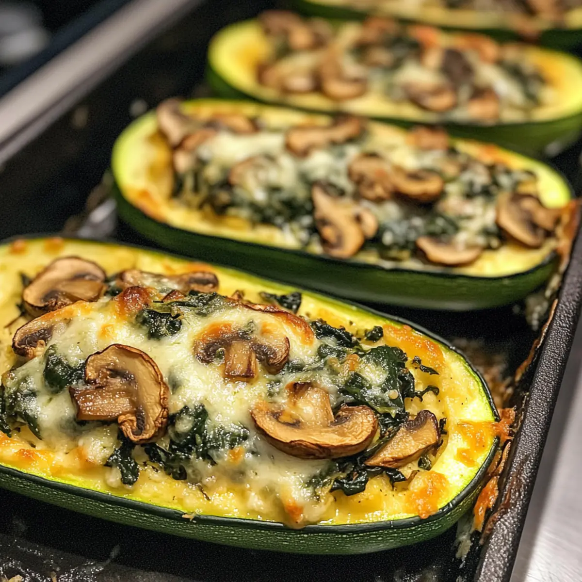 Spinat, Pilz und Ricotta gefüllte Zucchini-Boote Rezept