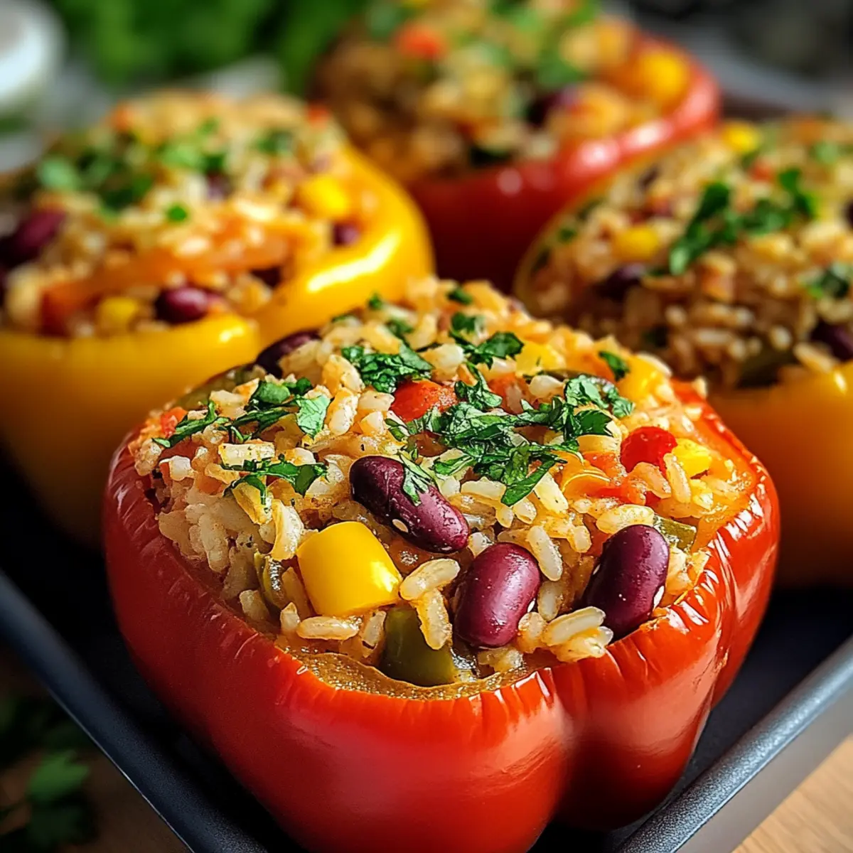 Vegetarische gefüllte Paprika mit Reis leicht gemacht