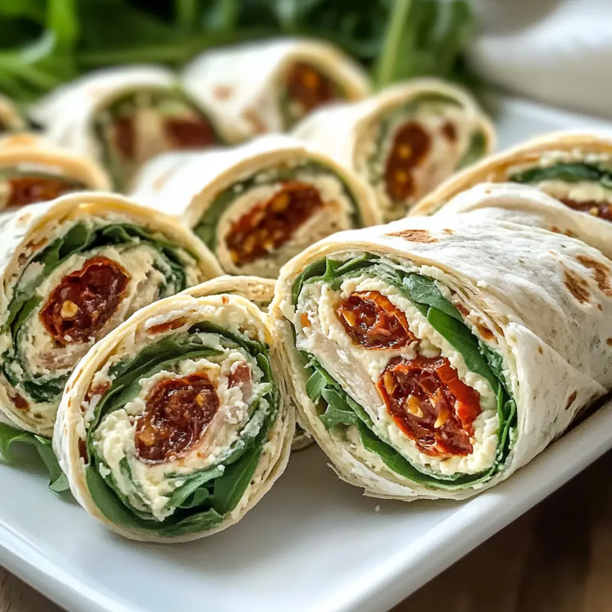 Vegetarische Wrap Röllchen mit Rucola und Tomaten herstellen