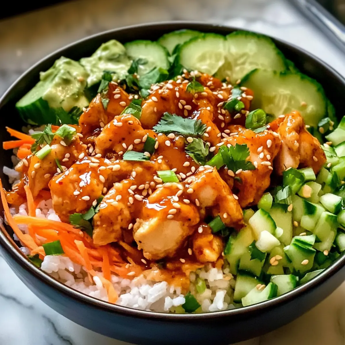 Bang Bang Hühnchen Schüssel mit scharfer Sauce