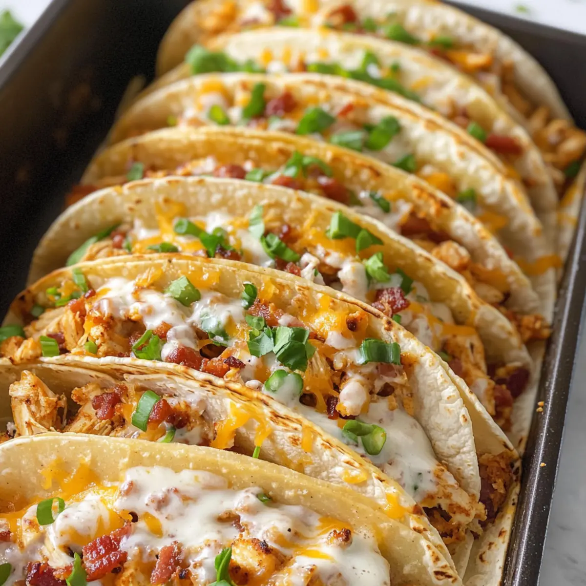 Beste gebackene Hähnchen-Bacon-Ranch-Tacos genießen