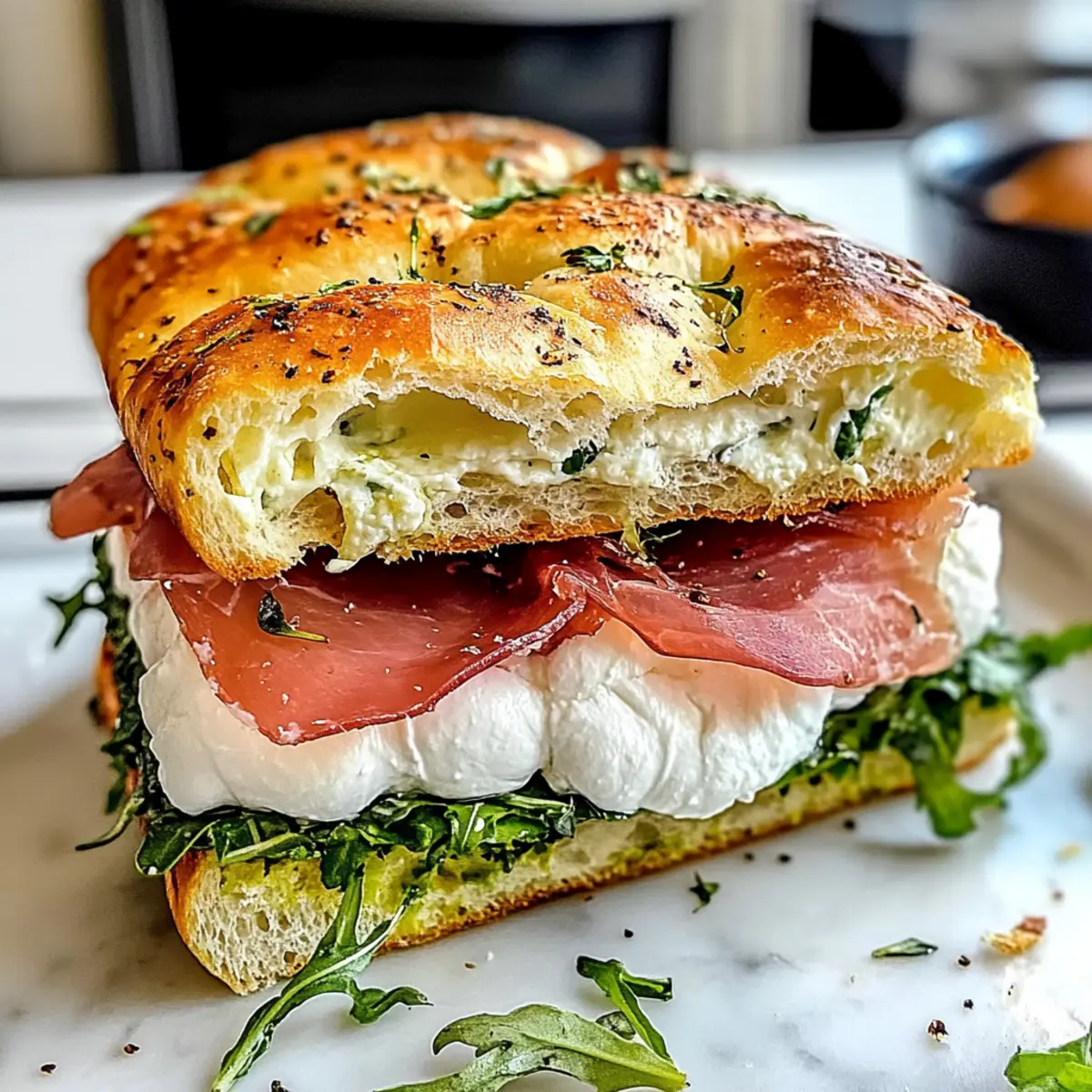 Klassisches italienisches Focaccia-Sandwich ganz neu