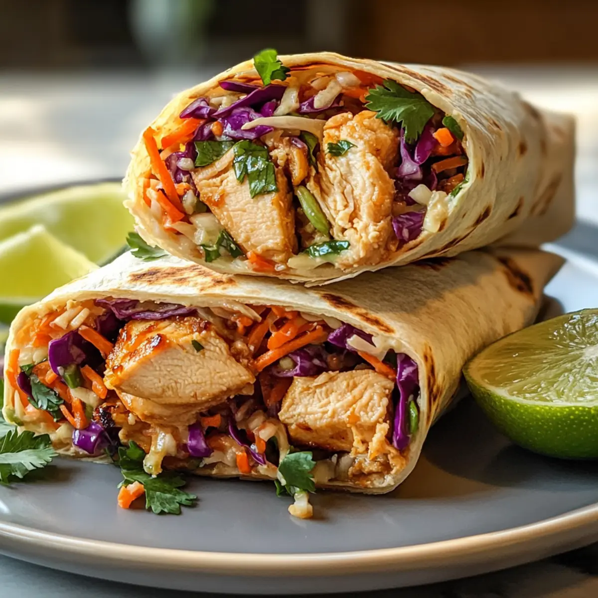 Knusprige Thai-Hühnchen-Wraps mit würzigem asiatischen Slaw
