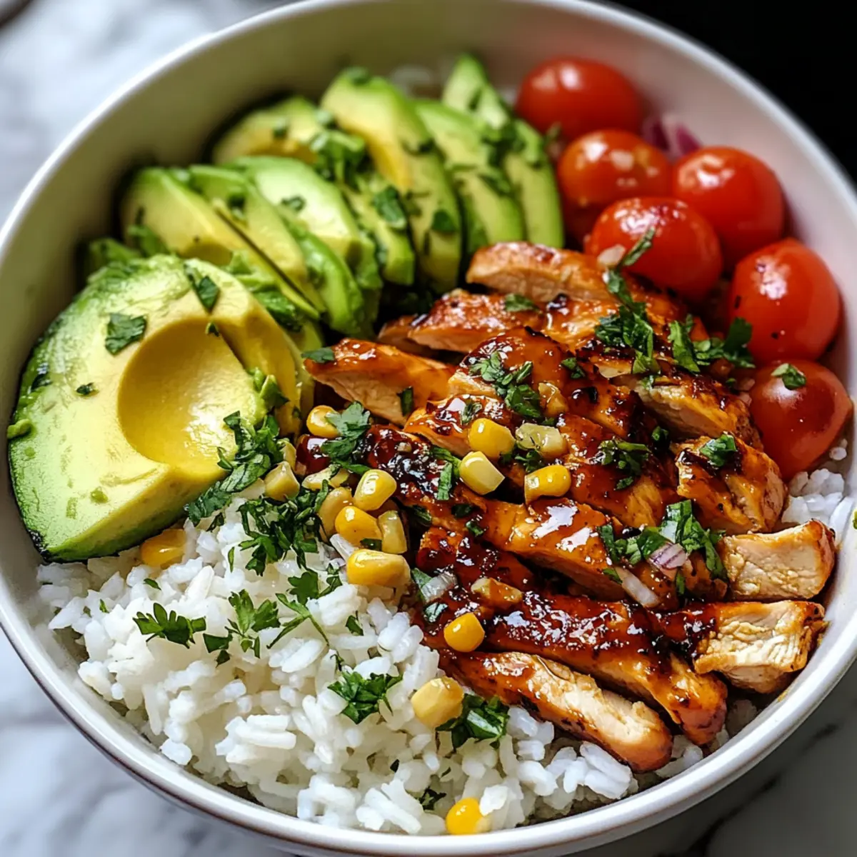 Honig-Limetten-Hühnchen und Avocado-Reis-Bowl genießen