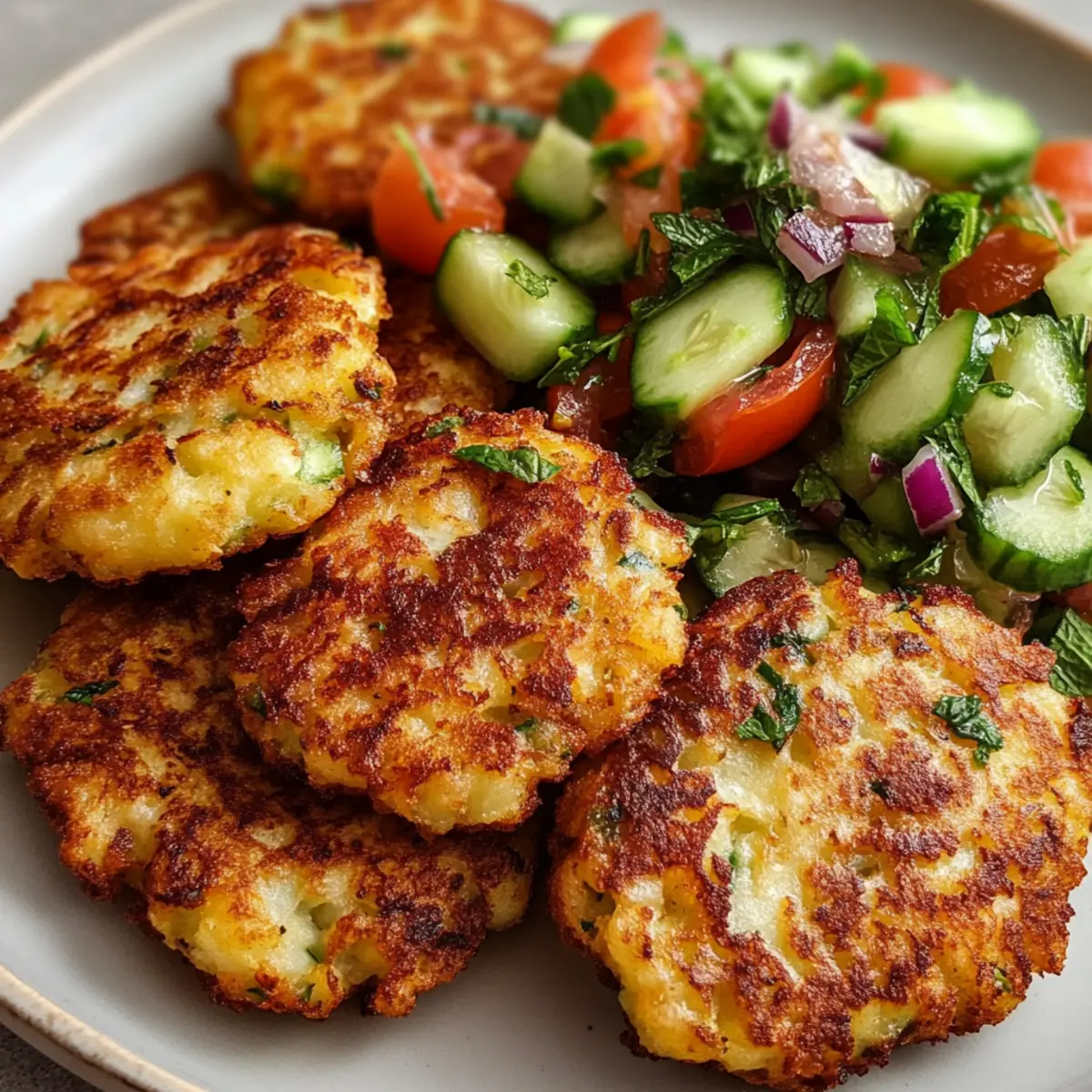 Mediterrane Kartoffel-Feta-Puffer mit Gurkensalat lecker