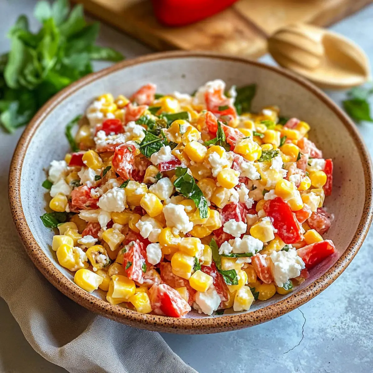 Erfrischender Paprika-Mais-Salat mit Feta-Dressing
