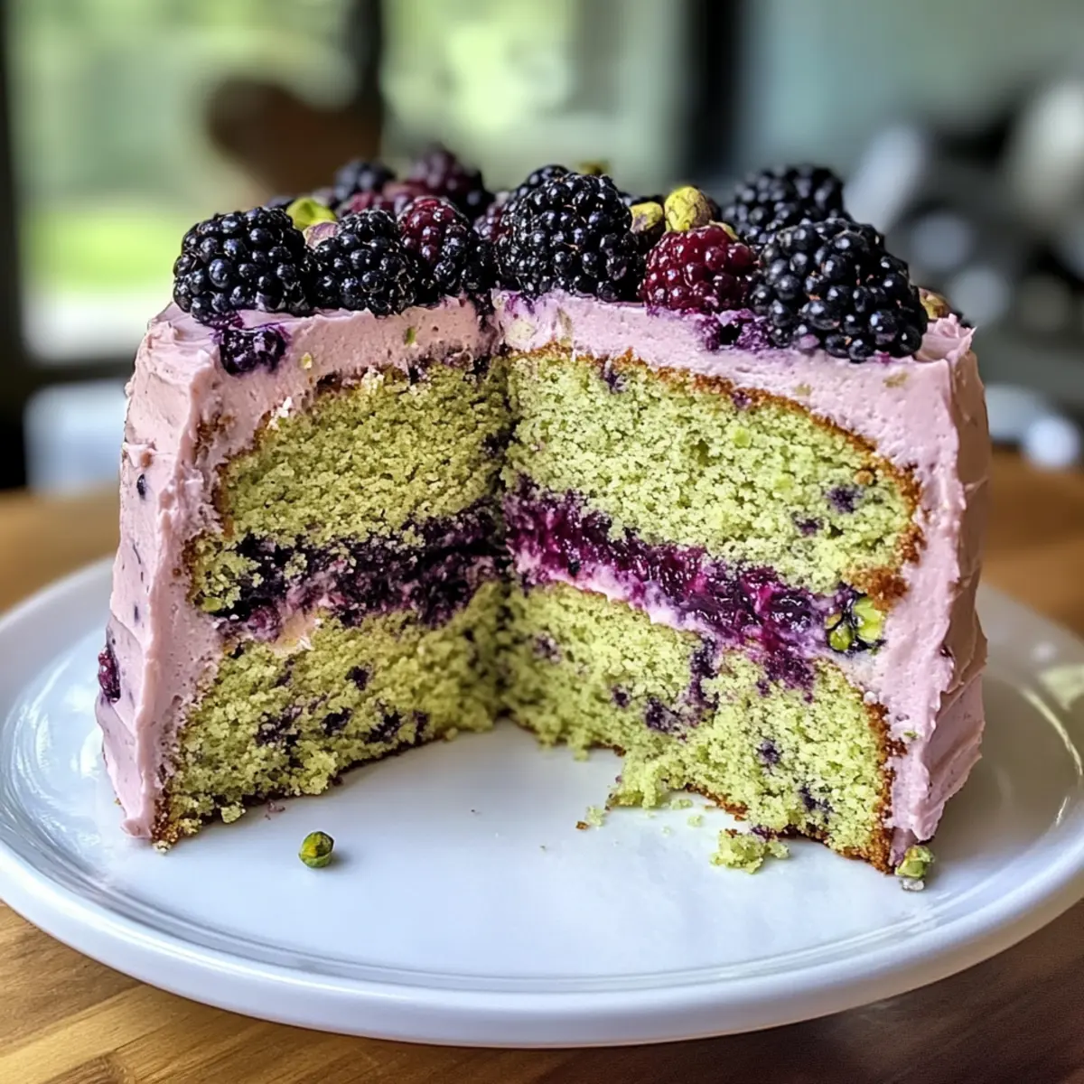 Pistazien- und Brombeeren-Olivenölkuchen ganz einfach!